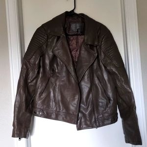 Neutral Green Gray Leather Jacket